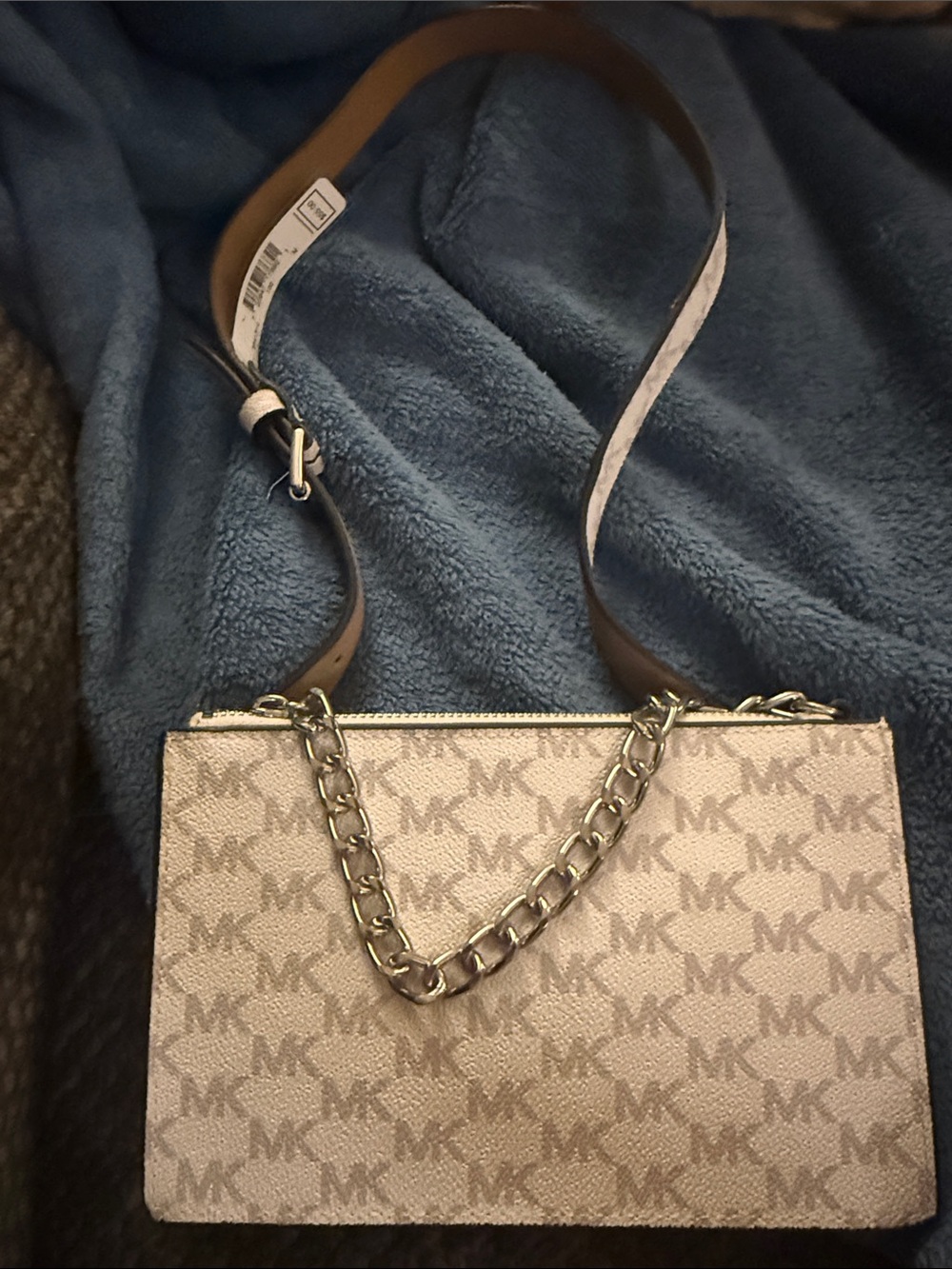 Michael Kors White Signature MK Crossbody with Chain Accent